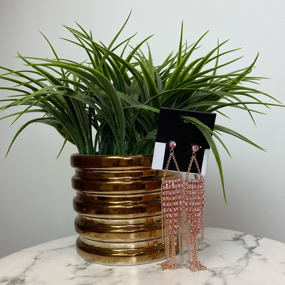 ‼️ Pink Rose Gold Rhinestone Earrings Necklace - Picture 7 of 8